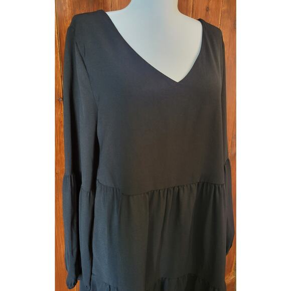 Roly Poly Women L Black Empire Waist Dress Balloon Sleeve Tiered Hem RP10853 - Picture 5 of 11